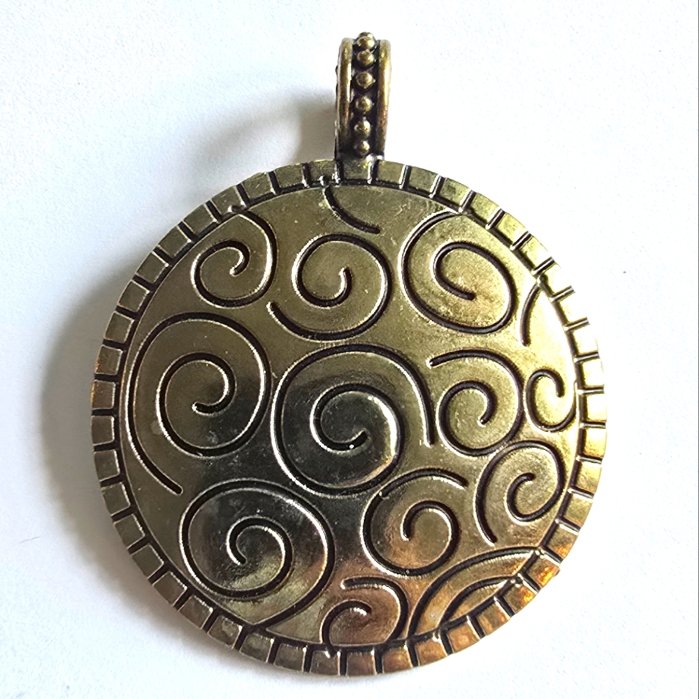 Spiral pendant gold tone domed circle big bold boho